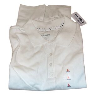 Old Navy Girls White Polo Shirt L (10–12) | Classic School Uniform Top | NWT